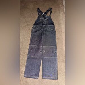 NWT mens PJ Mark denim bib overalls in dark wash with w/ contrast stitching.